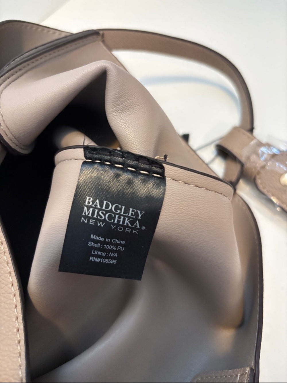 NEW! Badgley Mischka Taupe Tan Pebbled Vegan Faux Leather Tote with Top Handle - Picture 9 of 10